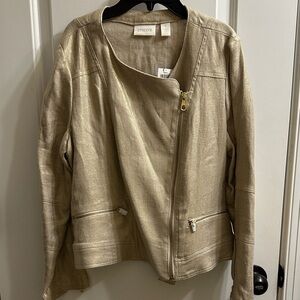 BNWT Chico's Metallic Gold Shimmer 100% Linen Moto Jacket